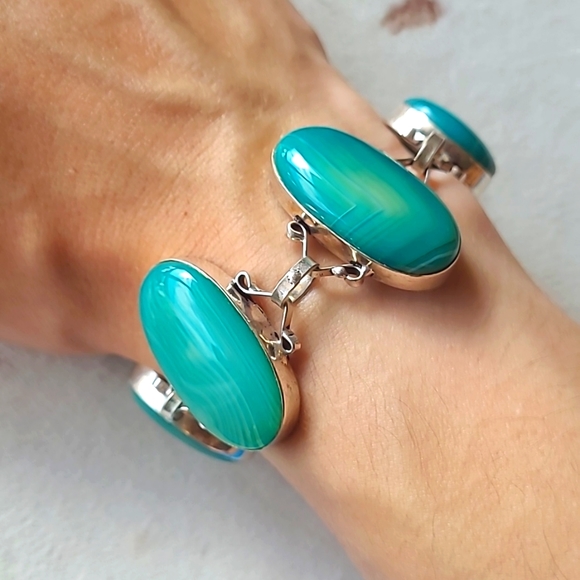 Stunning 925 Silver Green Agate Bracelet - Picture 8 of 10